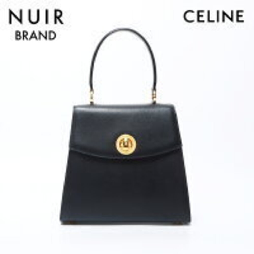Celine Leather Logo Handbag Black